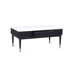 Louis Black Fluted Stone Top Coffee Table with Drawers: Luxury Meets Practicality by Homeline Furniture (Free Nationwide Delivery in 3-5 Weeks)