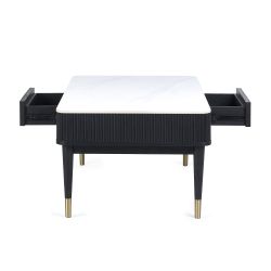 Louis Black Fluted Stone Top Coffee Table with Drawers: Luxury Meets Practicality by Homeline Furniture (Free Nationwide Delivery in 3-5 Weeks)