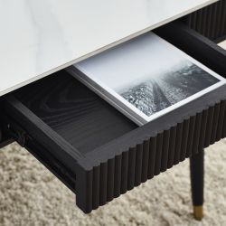 Louis Black Fluted Stone Top Coffee Table with Drawers: Luxury Meets Practicality by Homeline Furniture (Free Nationwide Delivery in 3-5 Weeks)