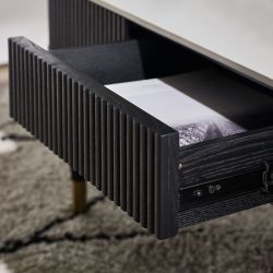 Louis Black Fluted Stone Top Coffee Table with Drawers: Luxury Meets Practicality by Homeline Furniture (Free Nationwide Delivery in 3-5 Weeks)