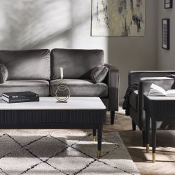 Louis Black Fluted Stone Top Coffee Table with Drawers: Luxury Meets Practicality by Homeline Furniture (Free Nationwide Delivery in 3-5 Weeks)