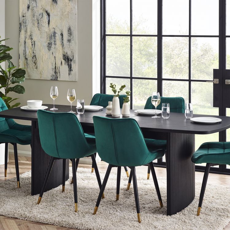 Louis Black Fluted Extending Dining Table: A Statement of Dining Sophistication by Homeline Furniture (Free Nationwide Delivery in 3-5 Weeks)