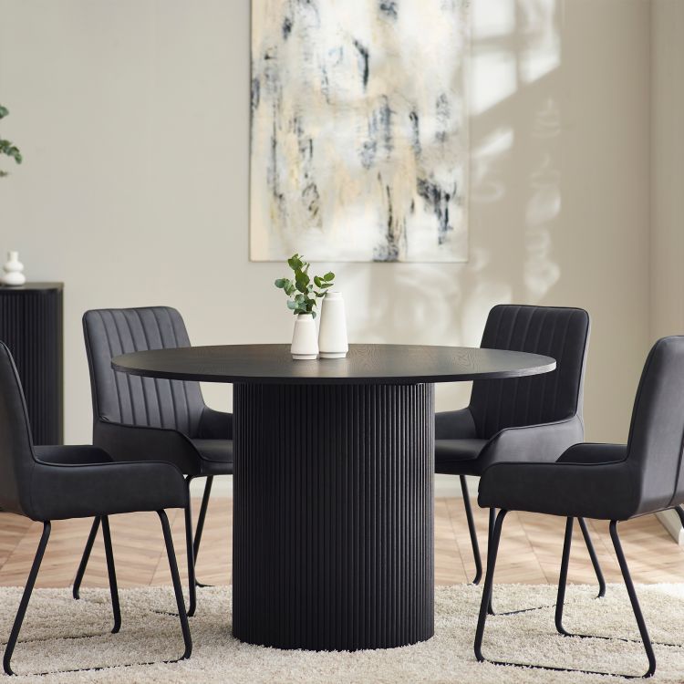 Louis Black Fluted Round Dining Table: Elevate Your Dining Experience with Modern Sophistication by Homeline Furniture (Free Nationwide Delivery in 3-5 Weeks)