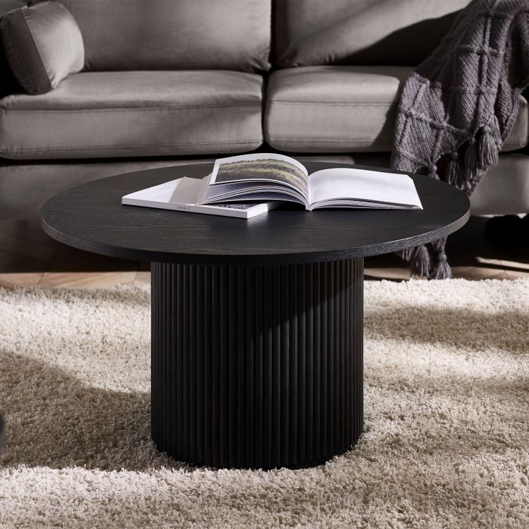 Louis Black Fluted Round Coffee Table: Elevate Your Living Space with Contemporary Elegance by Homeline Furniture (Free Nationwide Delivery in 3-5 Weeks)