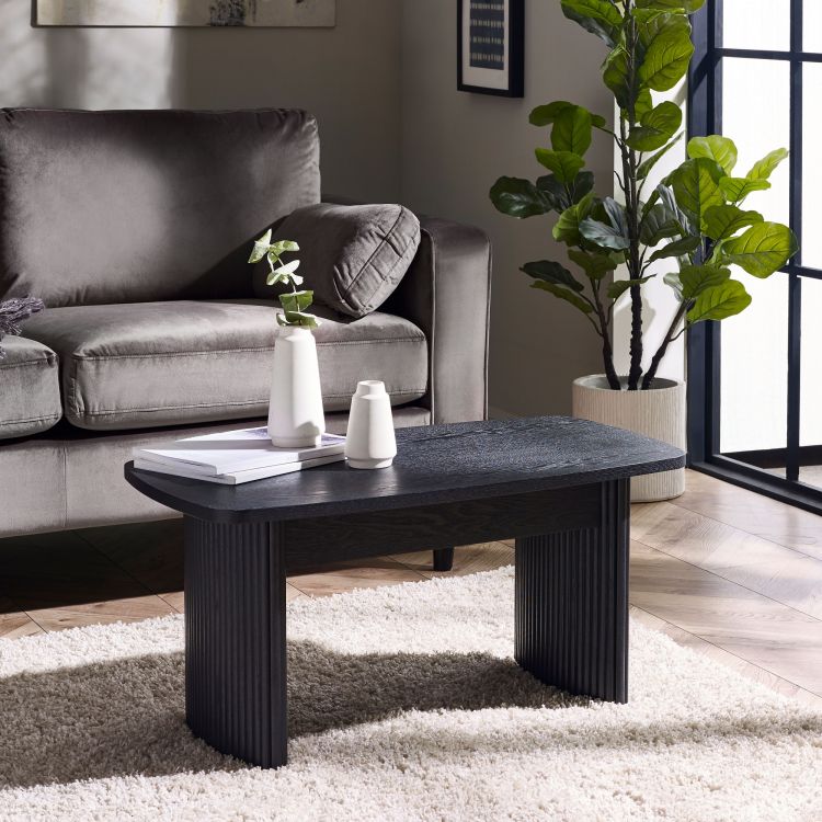Louis Black Fluted Compact Coffee Table: Elevate Your Living Space with Luxurious Design by Homeline Furniture (Free Nationwide Delivery in 3-5 Weeks)