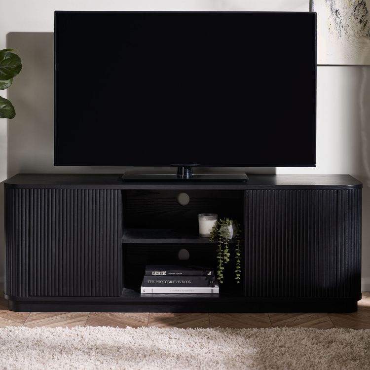 Louis Black Fluted TV Unit: Elevate Your Living Space with Timeless Luxury by Homeline Furniture (Free Nationwide Delivery in 3-5 Weeks)