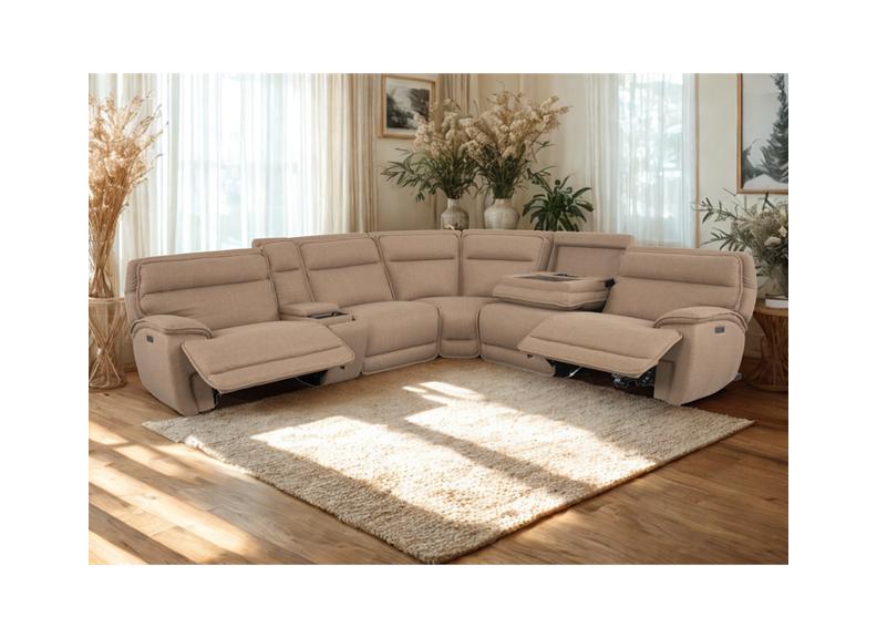 Louise Fabric Sectional Powered Corner Sofa – Polyester Electric Reclining Couch With Options