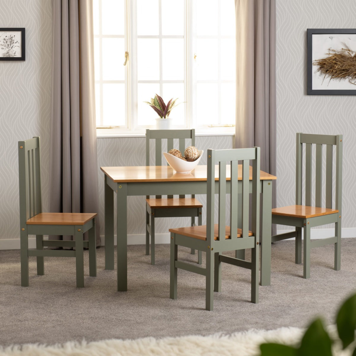 Ludlow Green/Oak Dining Set with 4 Chairs – Stylish & Durable – Free Nationwide Delivery in Ireland