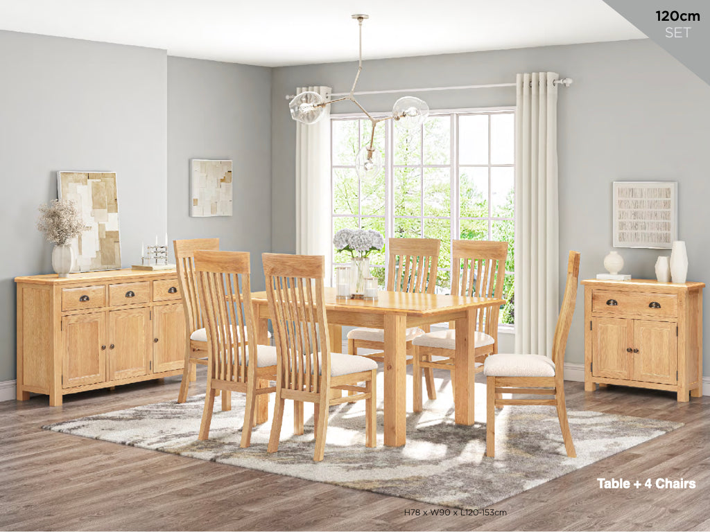 Lugano Oak 120cm Extension Dining Set