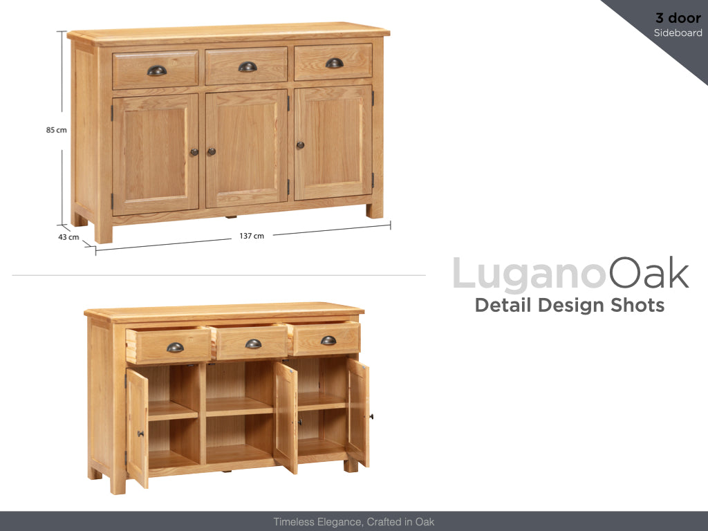 Lugano Oak 3 Door Sideboard (Pre-order)