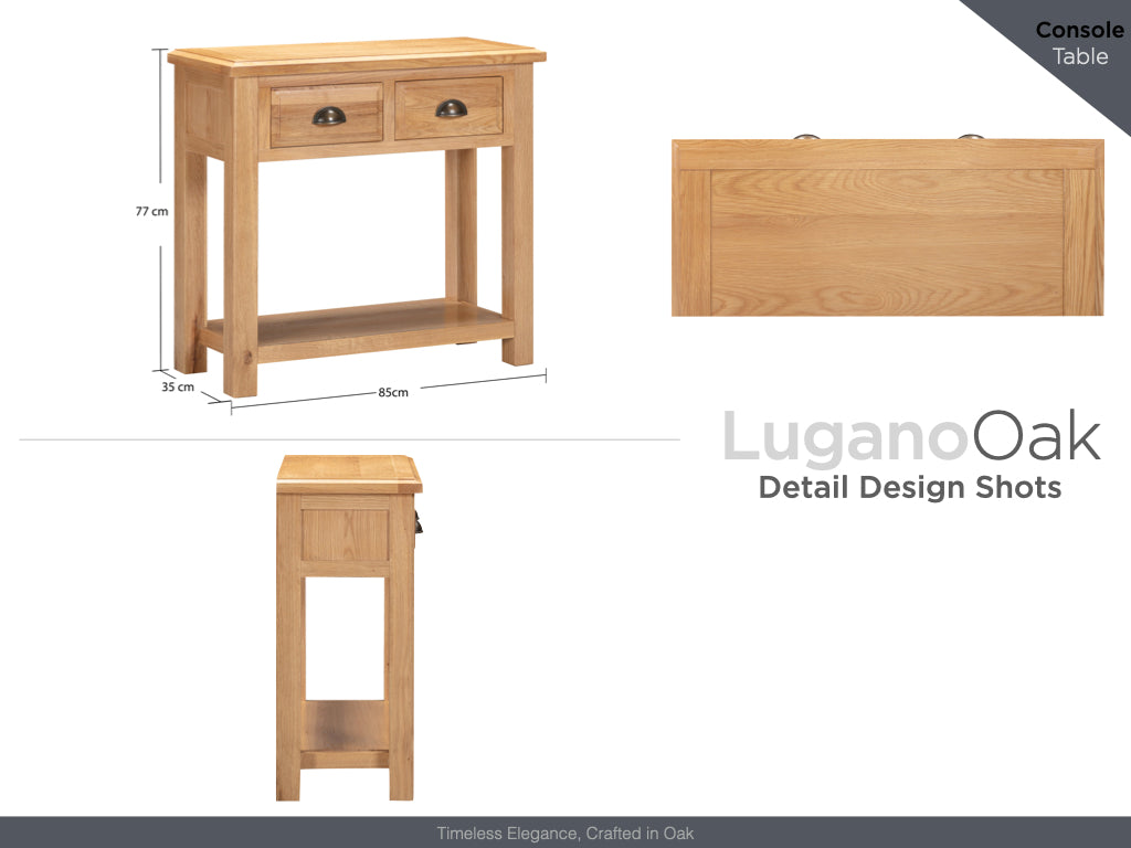 Lugano Oak Console Table with 2 Drawers