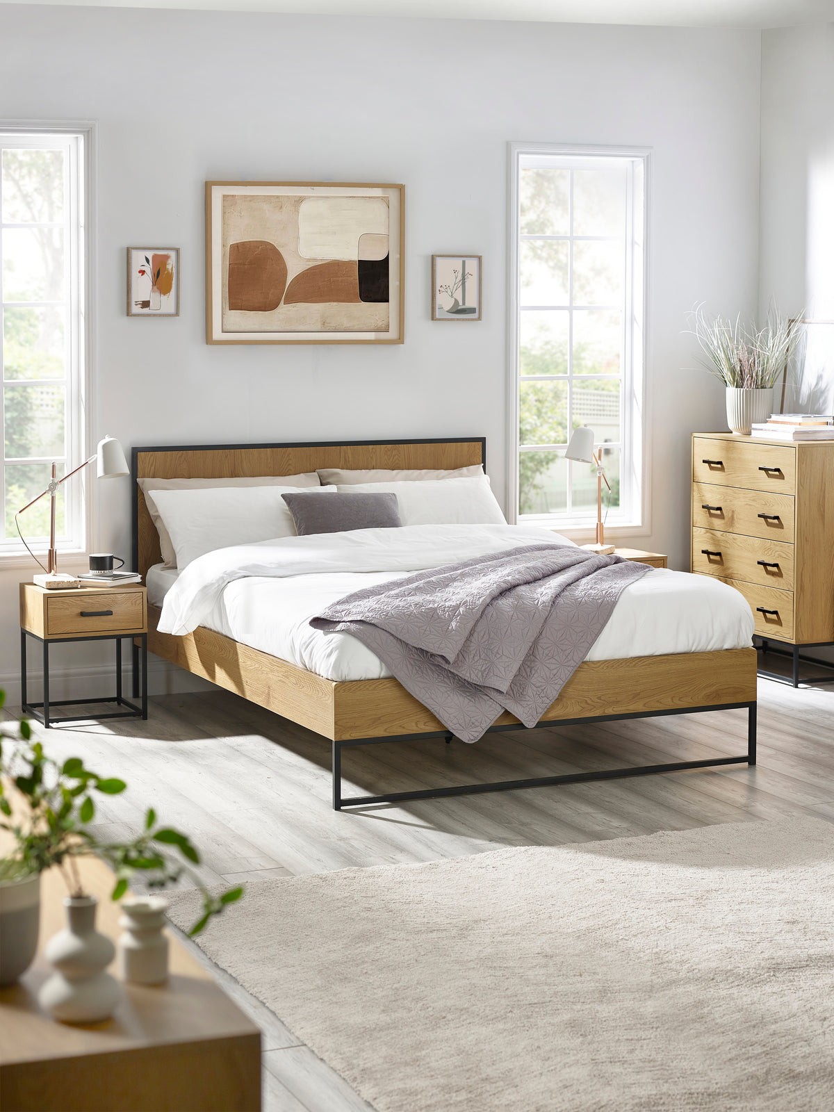 Harlow Oak/Black 150cm King Size Bed Frame