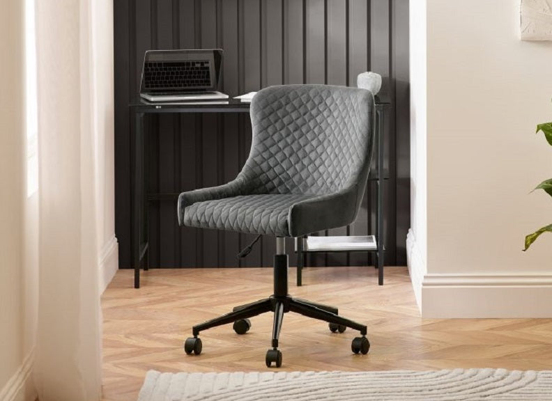 Luxe Grey Velvet Office Chair
