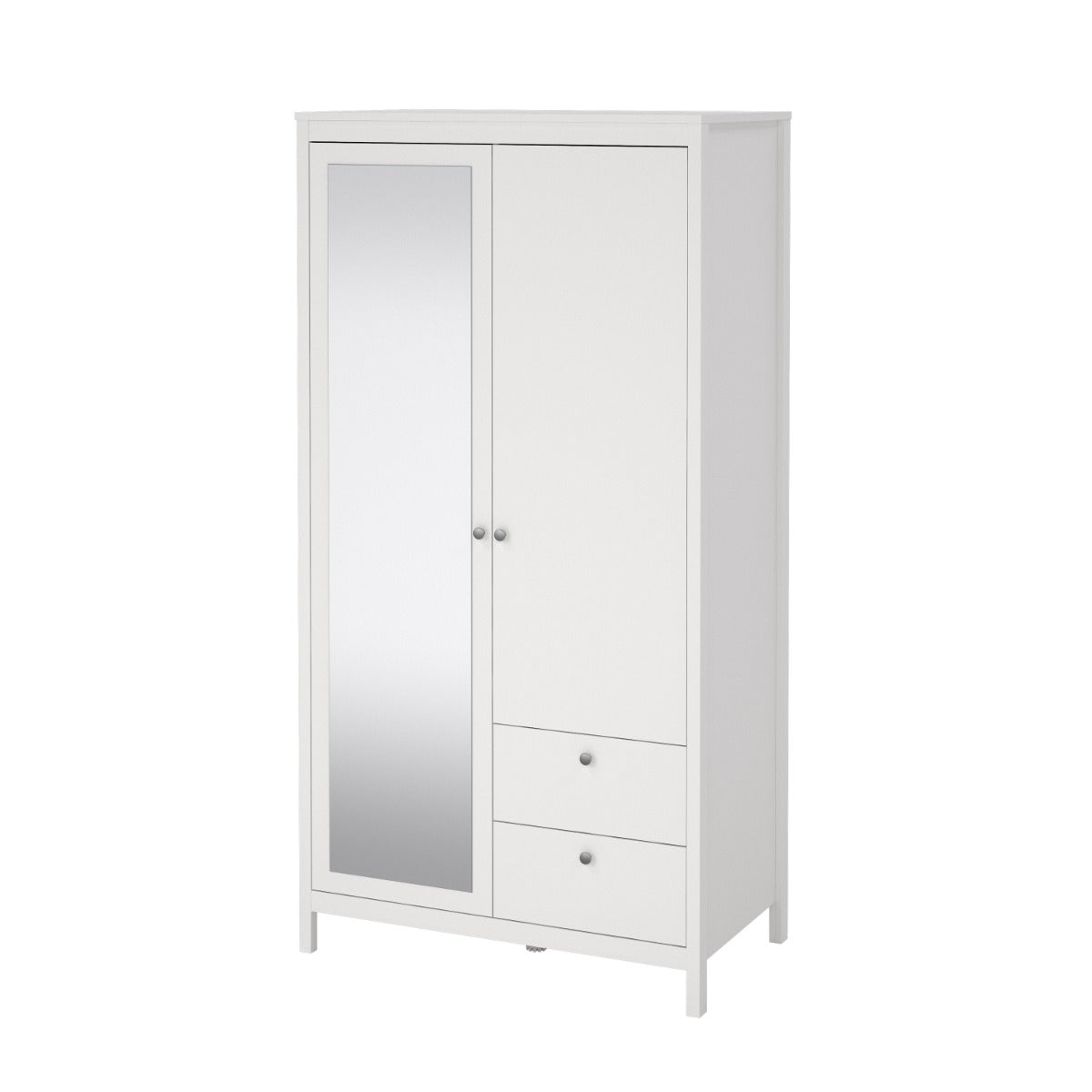 Madrid Wardrobe with 1 door + 1 mirror door + 2 drawers - White