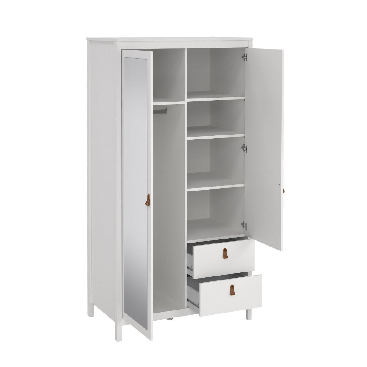 Madrid Wardrobe with 1 door + 1 mirror door + 2 drawers - White