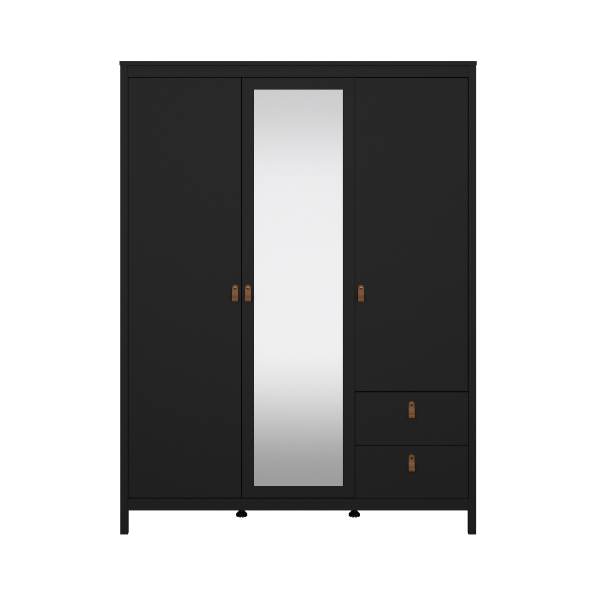 Madrid Black Wardrobe with 2 Doors, Mirror Door, and 2 Drawers