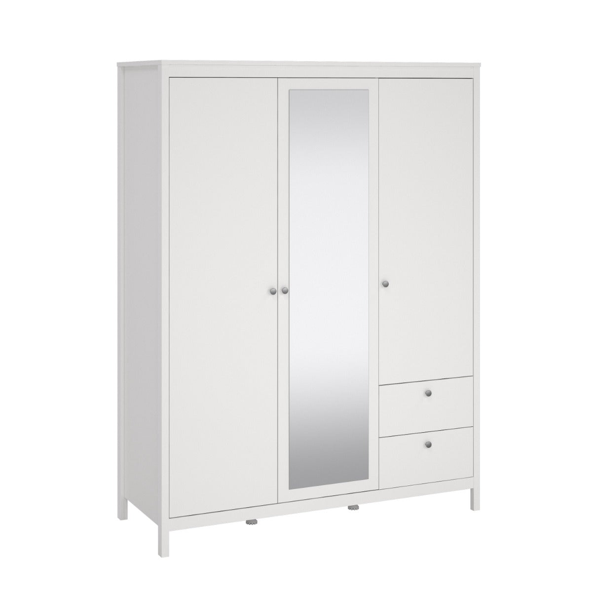 Madrid White Wardrobe with 2 Doors, 1 Mirror Door, and 2 Drawers