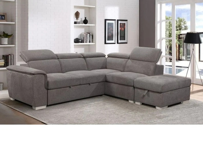 Malta Corner Suite – Grey Fabric with Pull-Out Sofa Bed