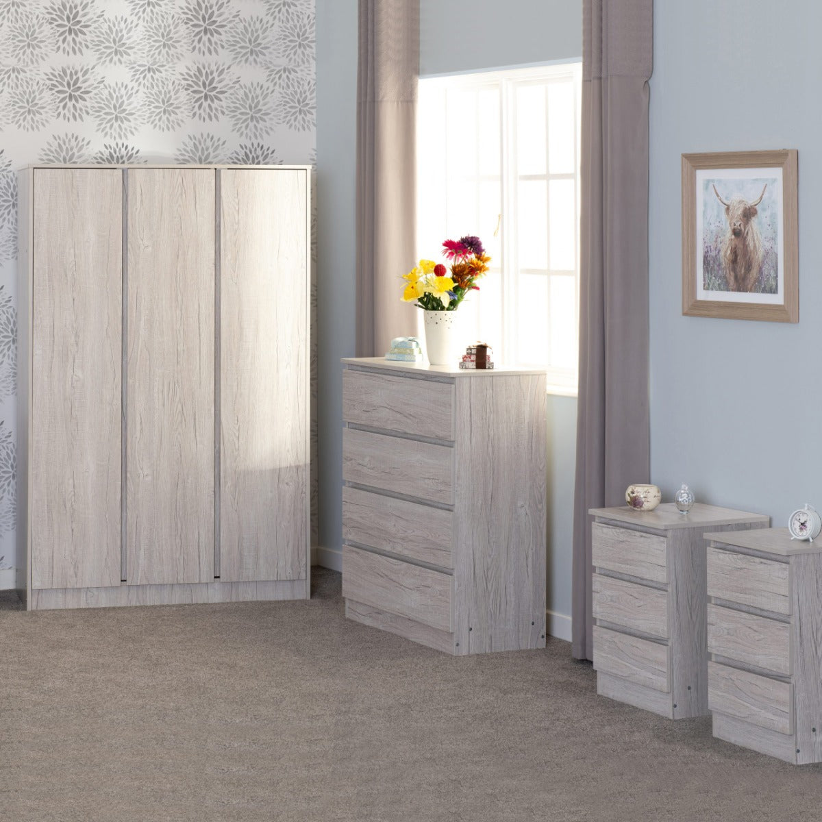 Malvern 3 Door Wardrobe Set Urban Snow