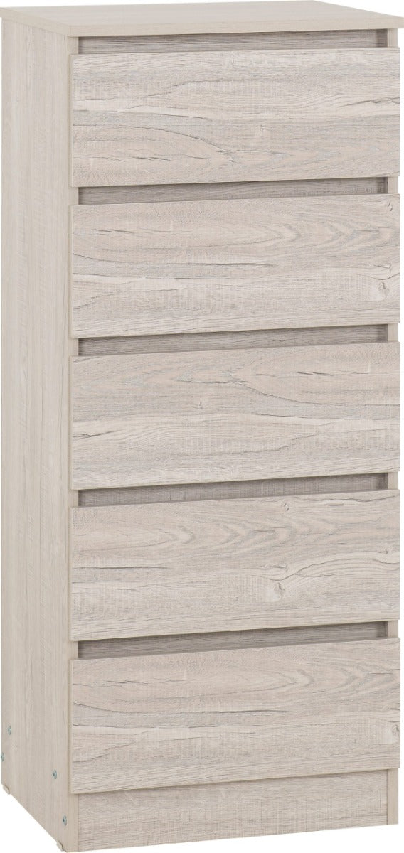 Malvern 5 Drawer Narrow Chest Urban Snow