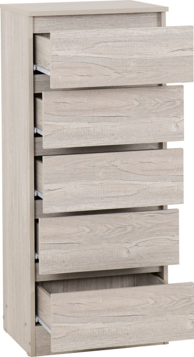 Malvern 5 Drawer Narrow Chest Urban Snow