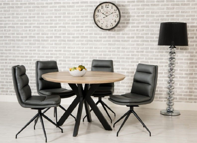 Manhattan Oak 1.8m Oval Table W/Nobo Grey Chairs With Black Metal Base