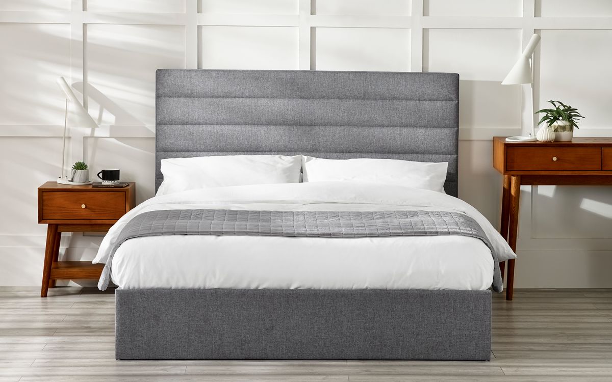 Merida Lift-Up Storage Bed 135CM - Grey Linen | Ottoman Storage Bed