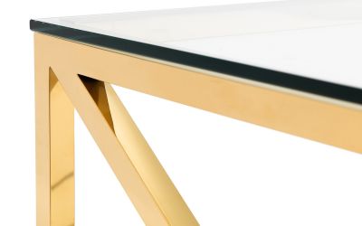 Miami Coffee Table – Gold with Tempered Glass and Art Deco Cross Frame Design