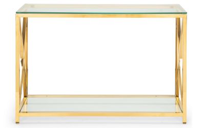Miami Console Table – Gold Frame with Tempered Glass Shelf