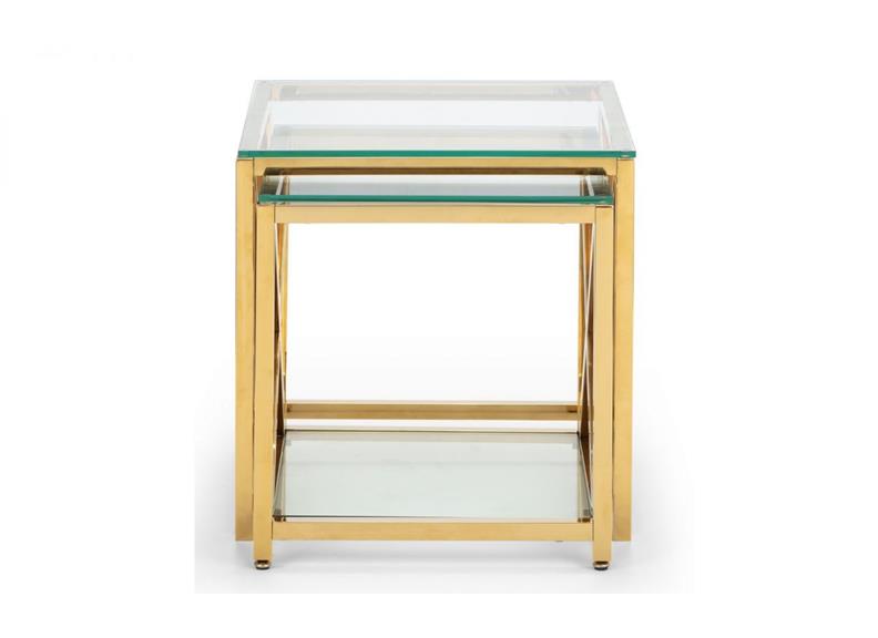 Miami Nest of Tables – Gold Frame & Tempered Glass