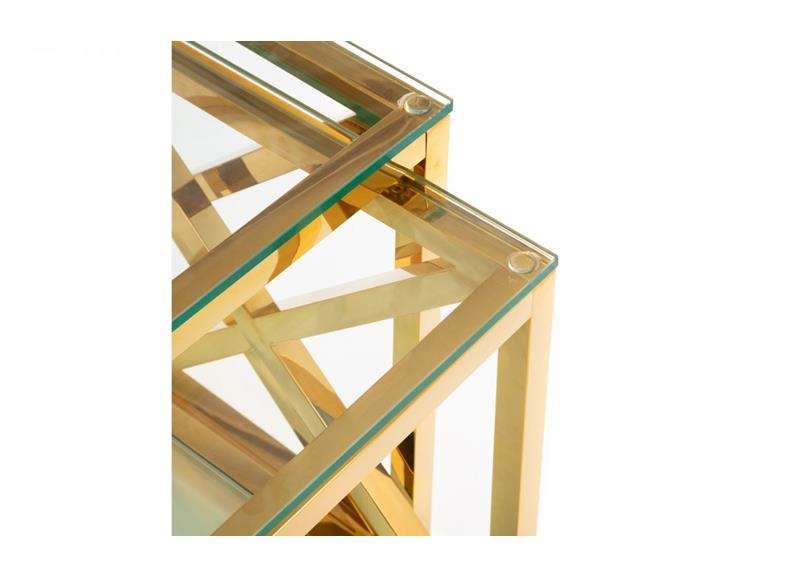 Miami Nest of Tables – Gold Frame & Tempered Glass