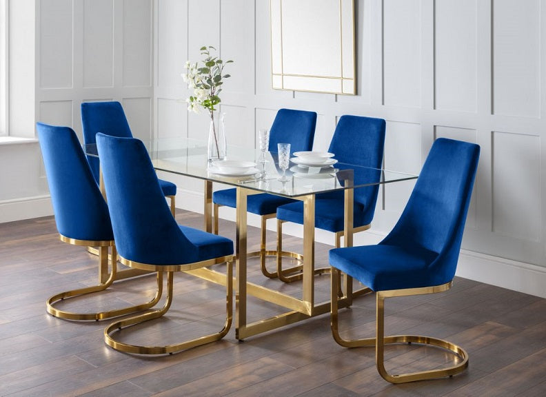 Minori Dining Set – Luxurious Glass Table with Velvet Chairs