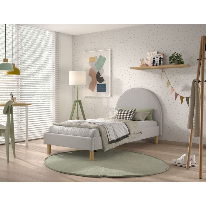 MOON BED 90 X 200 CM GREY BOUCLE