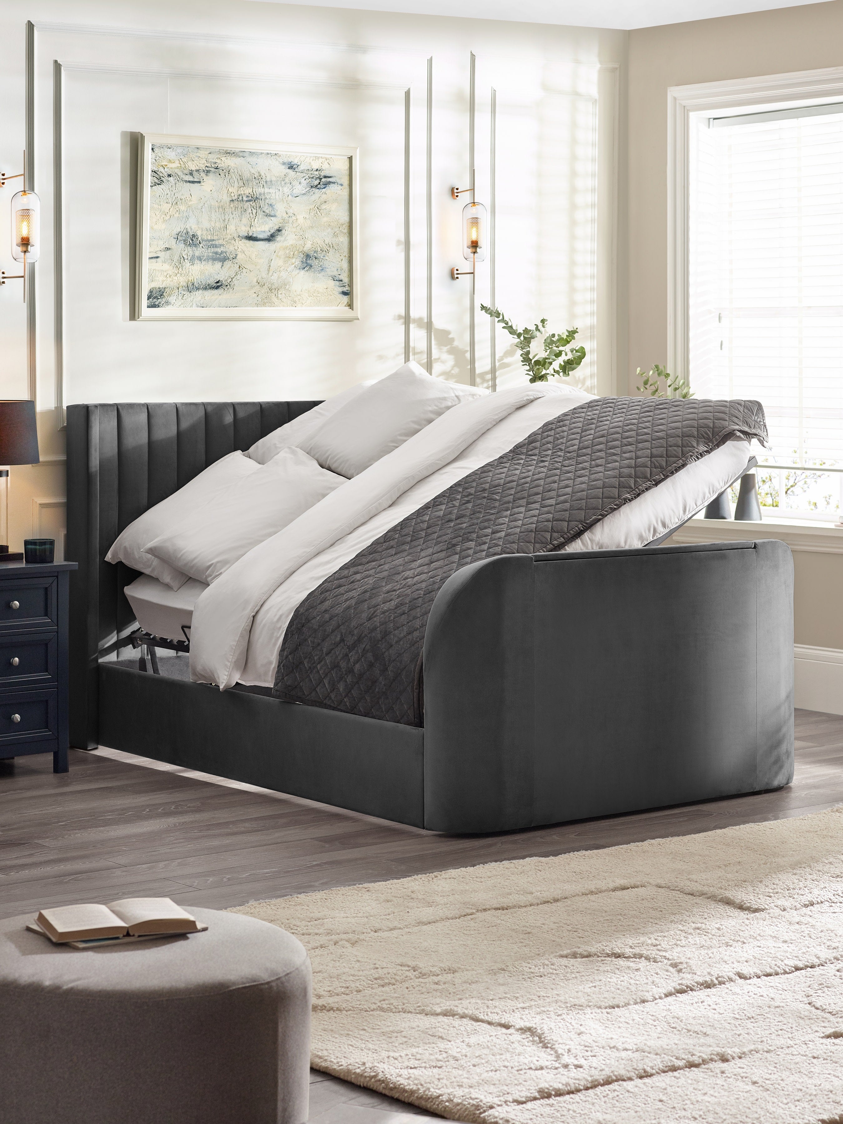 Clara Dark Grey 180cm Super King TV Ottoman Storage Bed