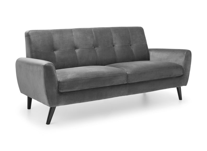 Monza Grey Velvet Three Seat Sofa