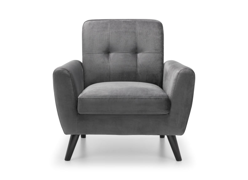 Monza Grey Velvet Armchair Front