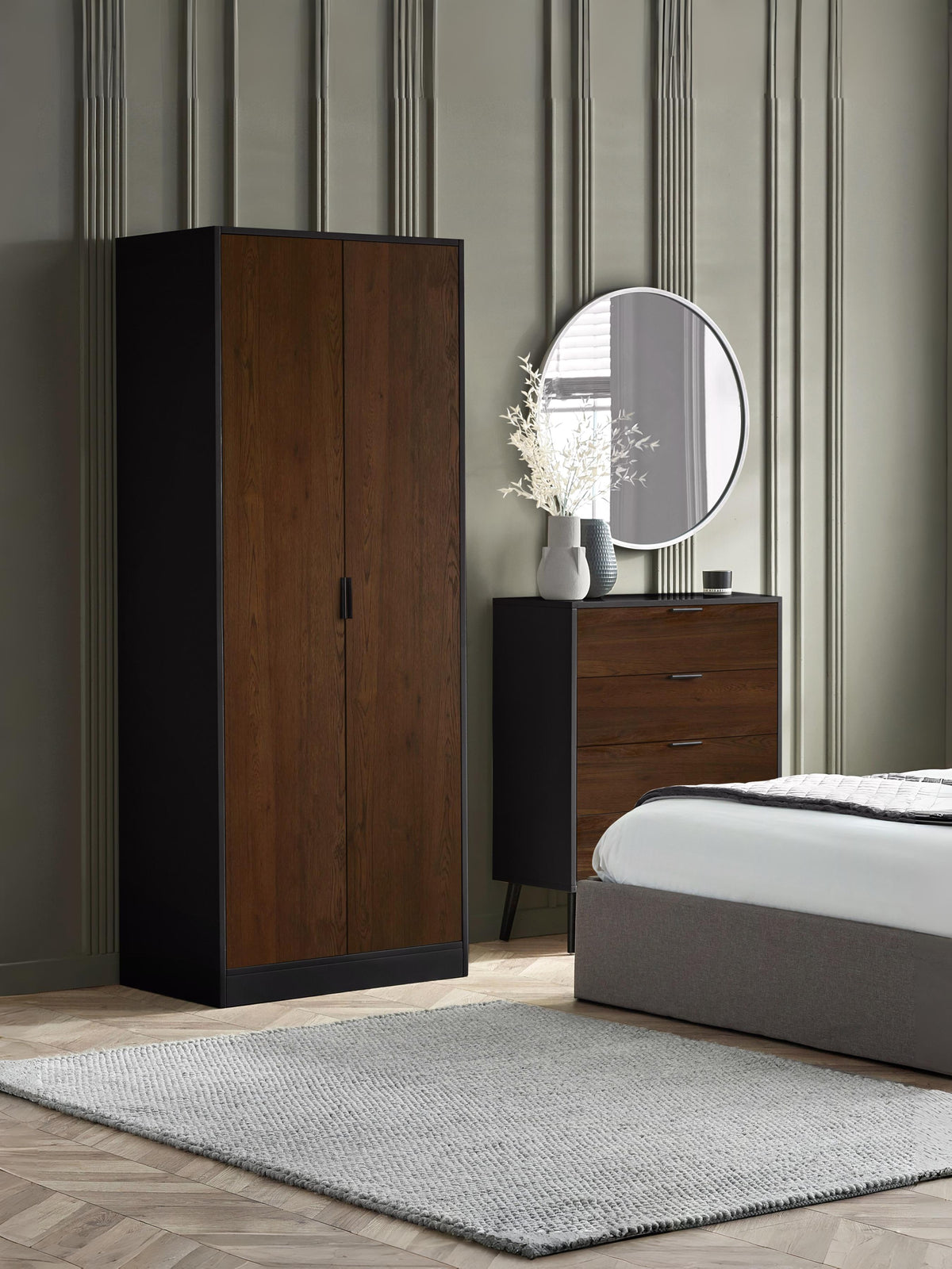 Alba 2 Door Wardrobe - Walnut/Black (oos)