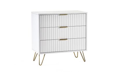 Murano 3 Drawer Chest - Matte White | Chic Design with Gold Accents