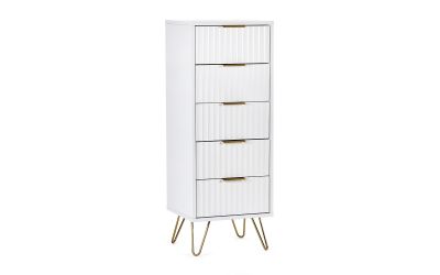 Murano 5 Drawer Tallboy - Matte White | Stylish Storage with Sculpted Front
