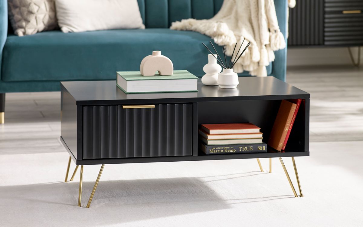 Murano Coffee Table - Matte Black | Stylish Centrepiece with Sculpted Fronts