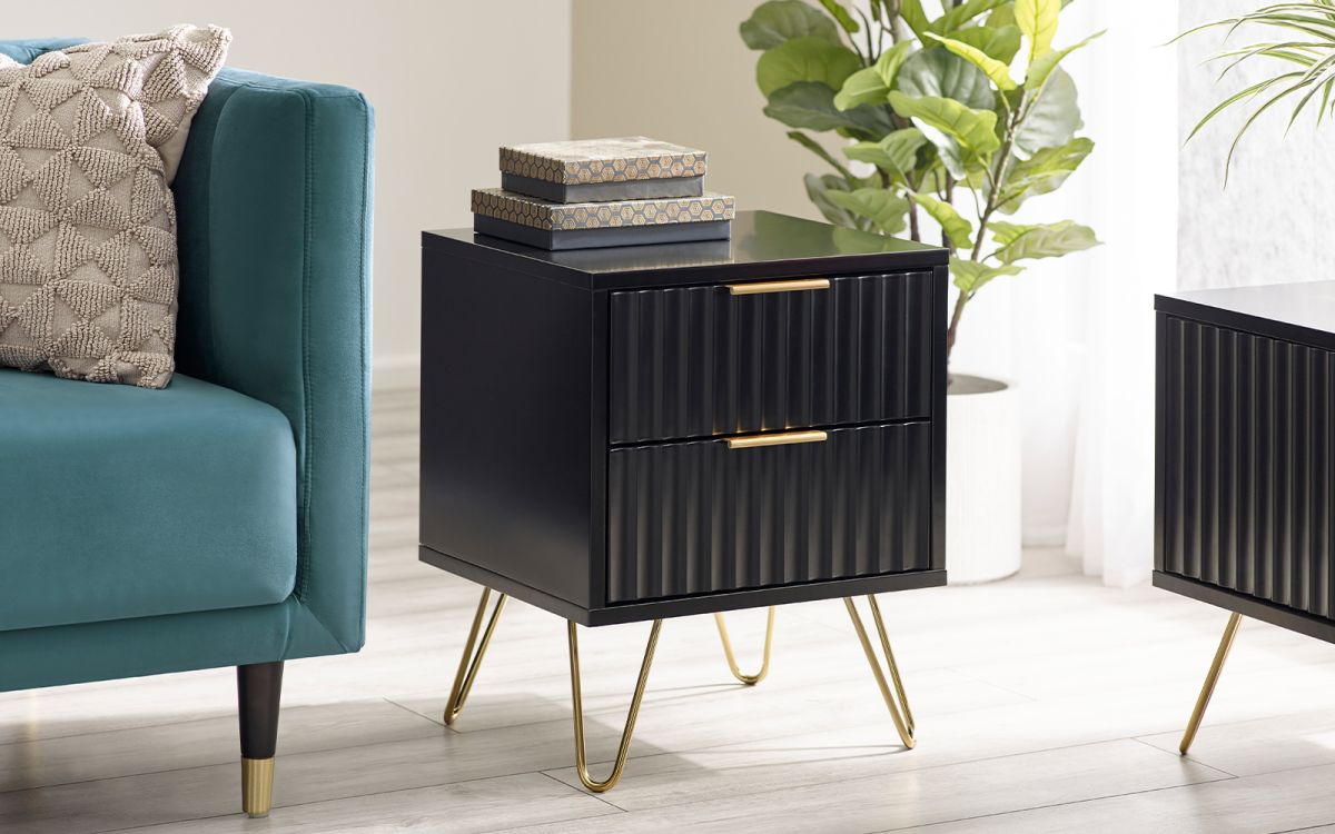 Murano Lamp Table - Matte Black | Chic Design with Brushed Gold Accents