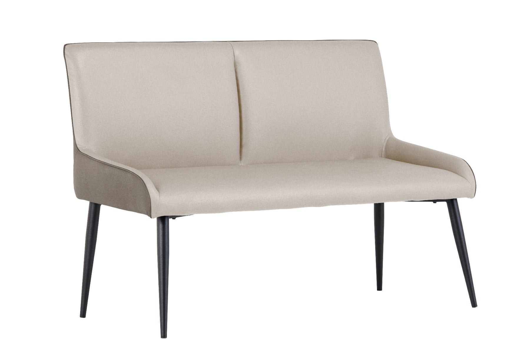 Nardo Grey/Light Grey Faux Leather Bench – Elegant Curved Design with Black Powder-Coated Legs