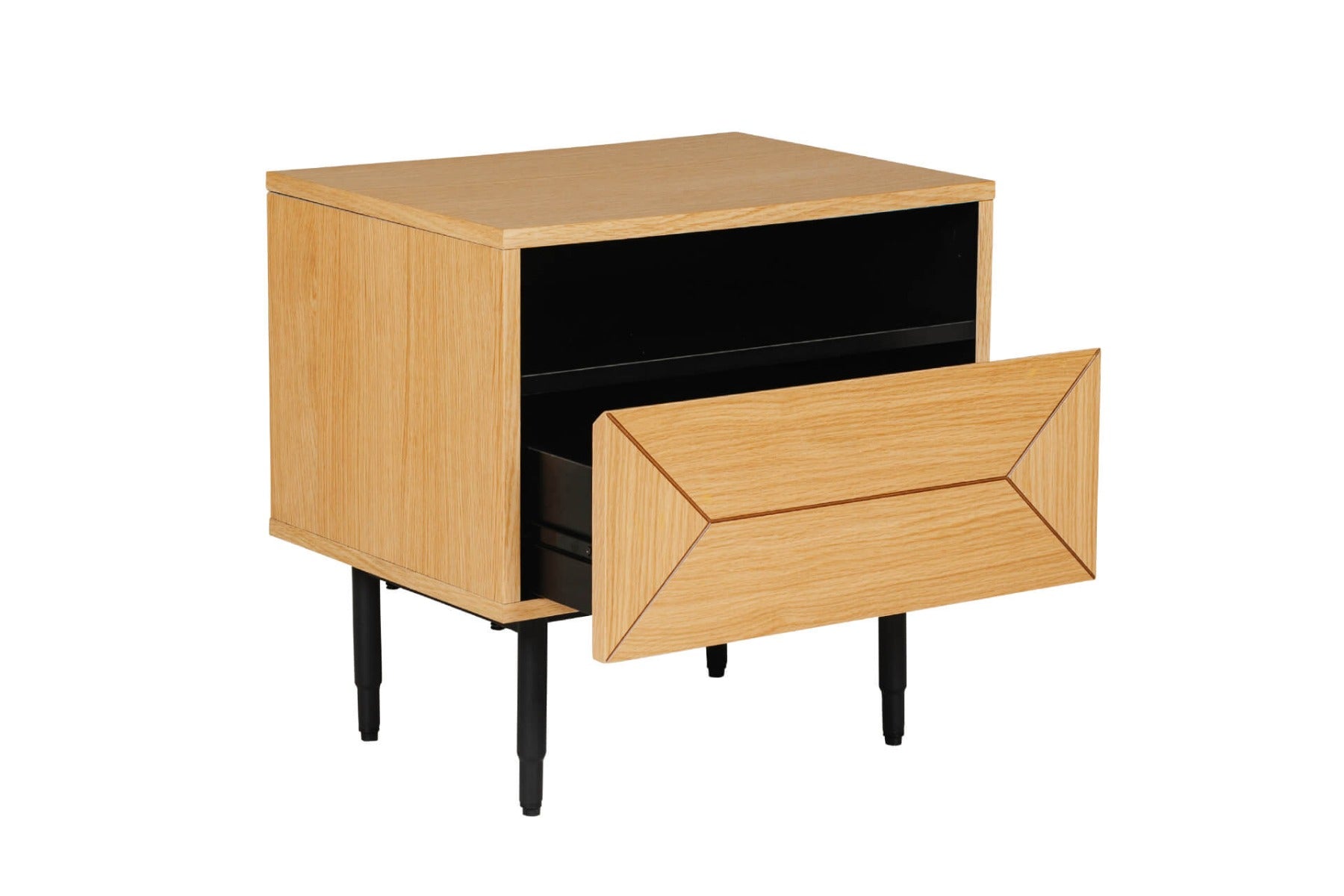 Nate Bedside Table in Brown or Natural Oak – Modern Style with Geometric Detailing – Free Nationwide Delivery