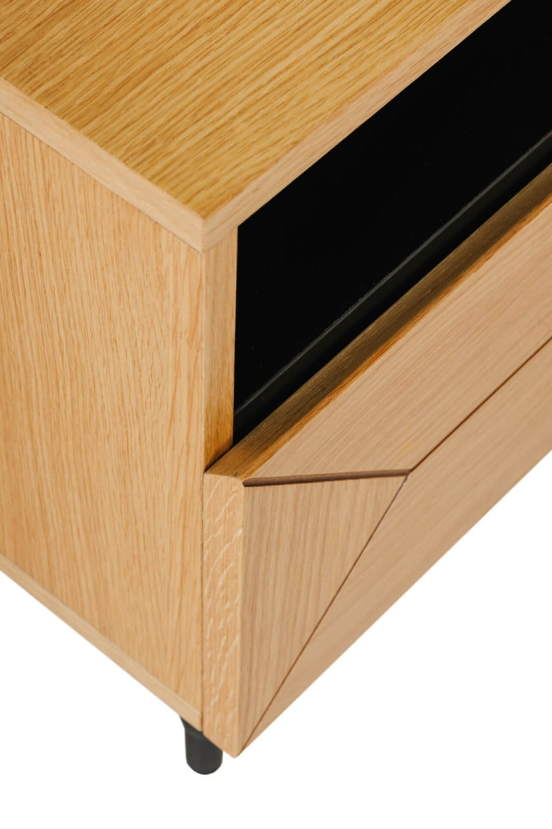 Nate Bedside Table in Brown or Natural Oak – Modern Style with Geometric Detailing – Free Nationwide Delivery