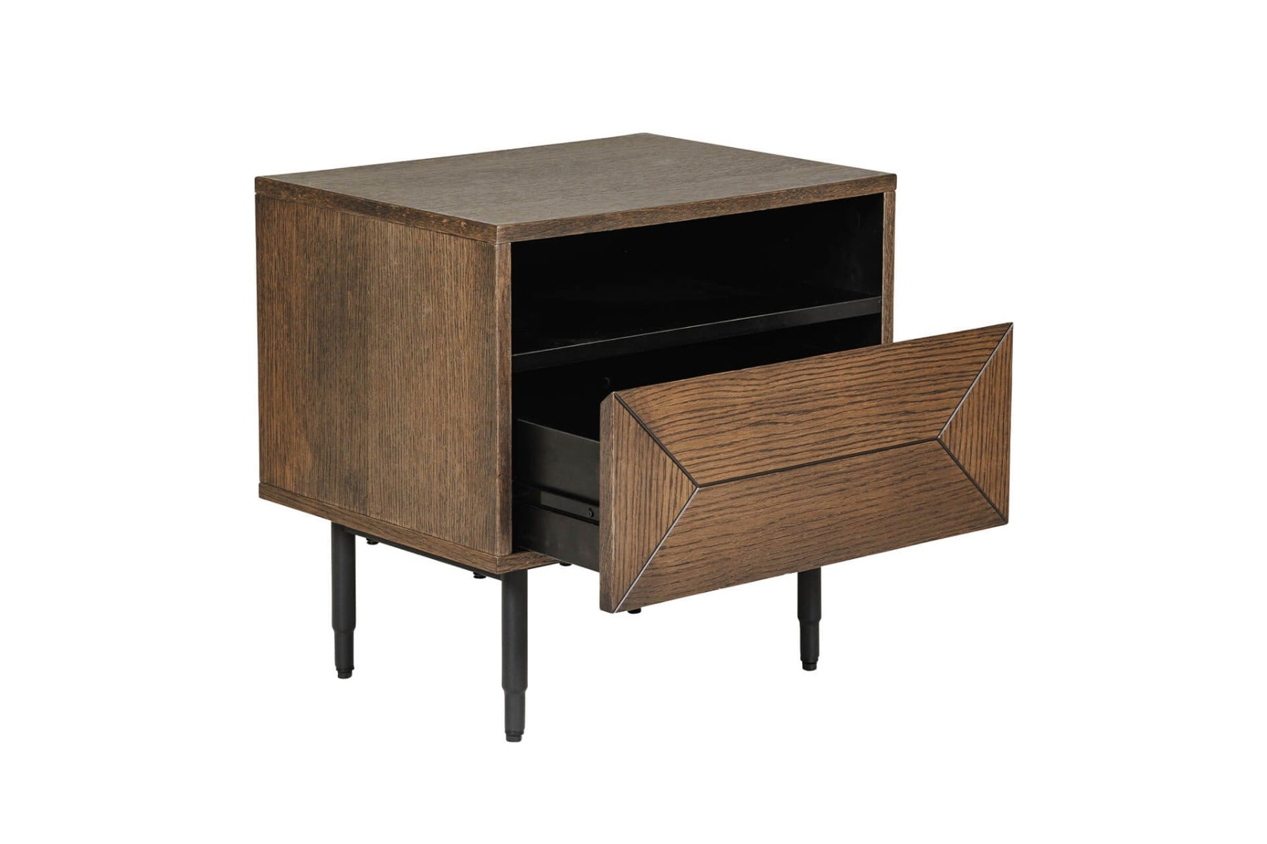 Nate Bedside Table in Brown or Natural Oak – Modern Style with Geometric Detailing – Free Nationwide Delivery