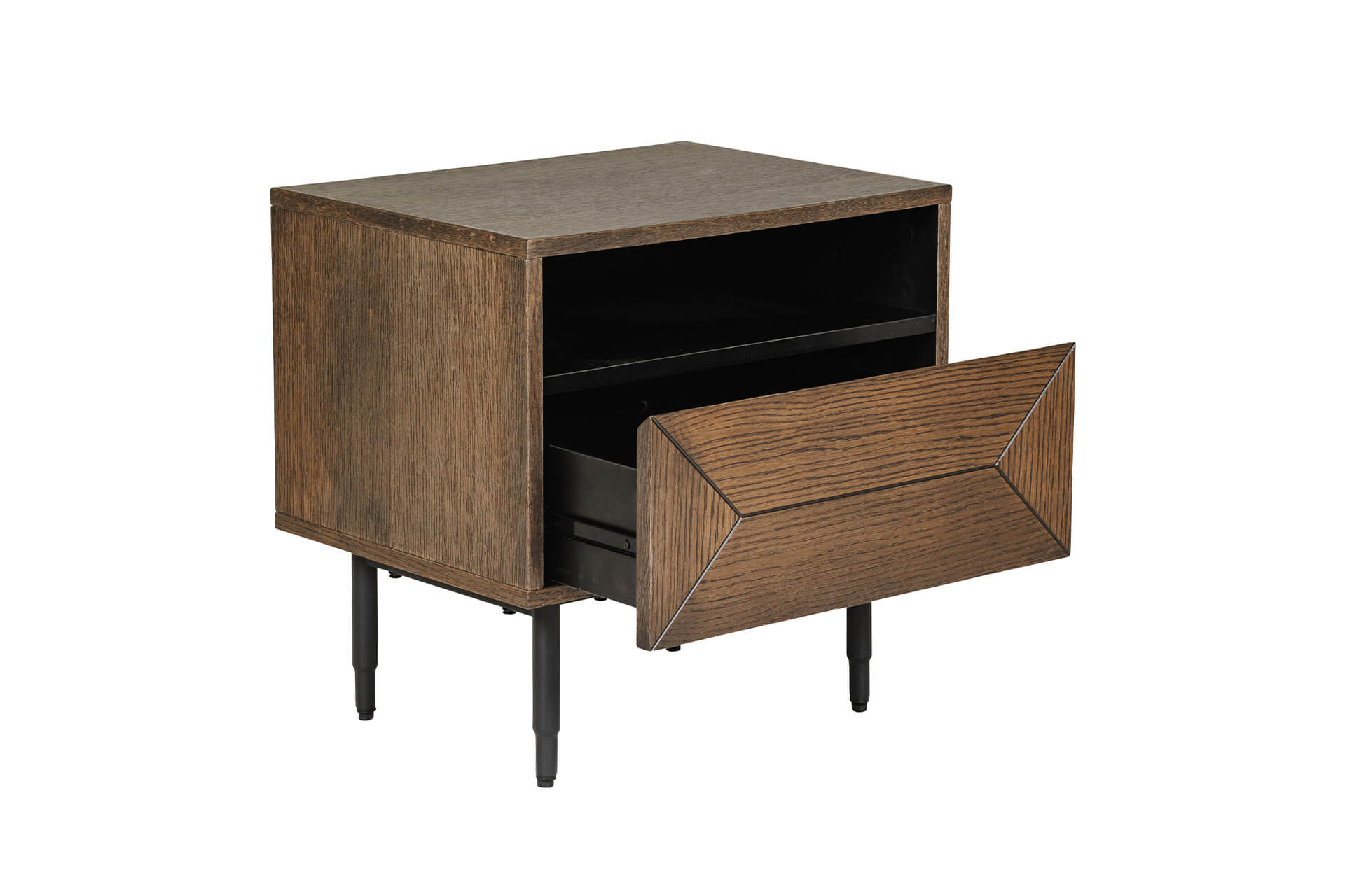 Nate Bedside Table in Brown or Natural Oak – Modern Style with Geometric Detailing – Free Nationwide Delivery