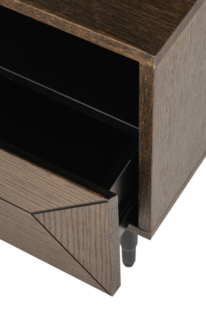 Nate Bedside Table in Brown or Natural Oak – Modern Style with Geometric Detailing – Free Nationwide Delivery