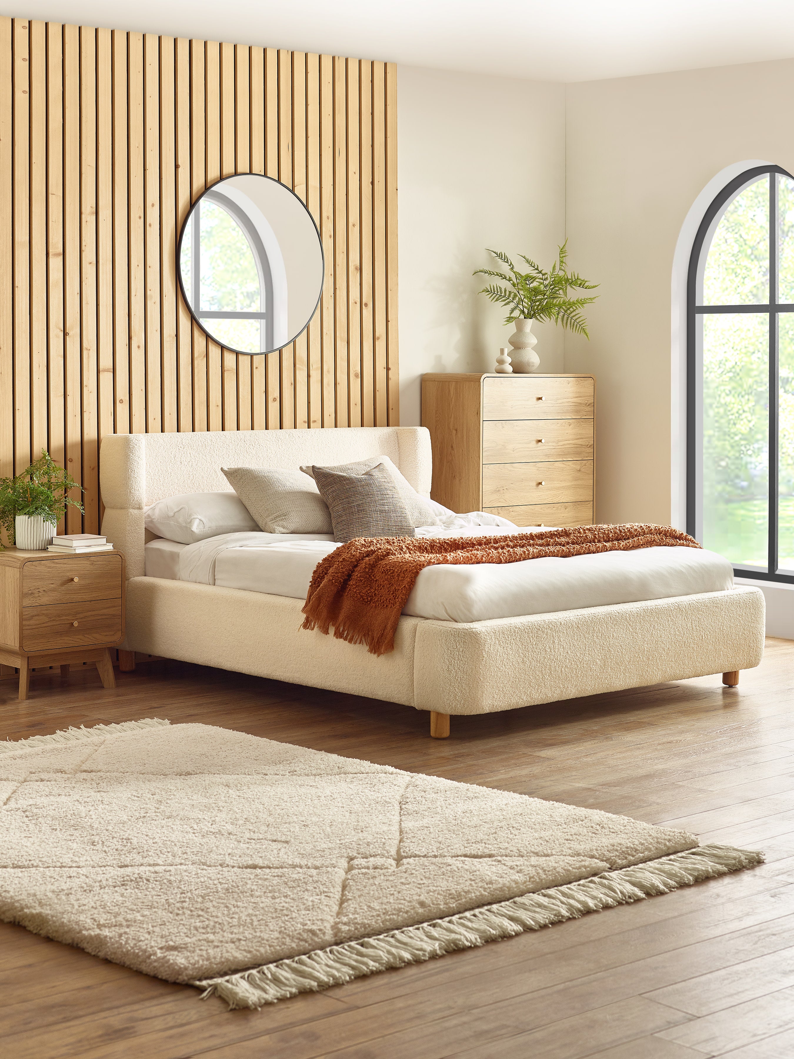 Oberon Cream Bouclé Upholstered 150 cm King Bed