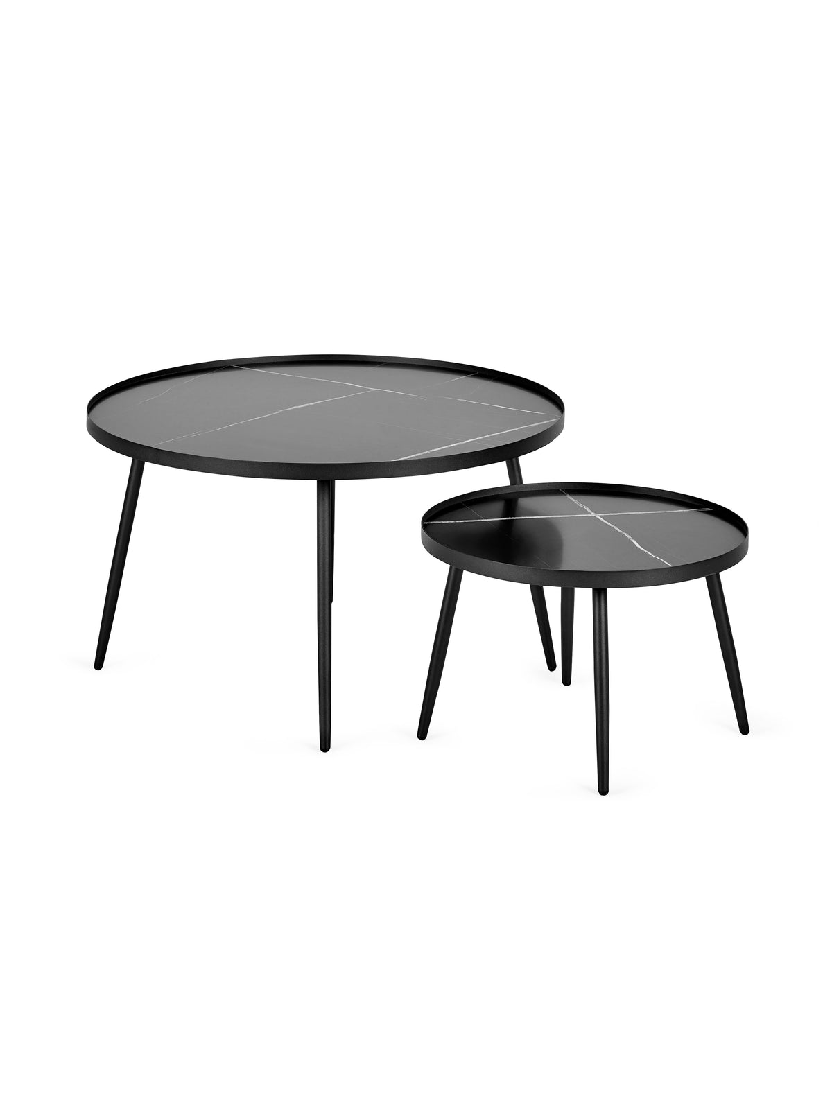 Nolan Black Marble-Effect 78cm Round Nesting Coffee Tables