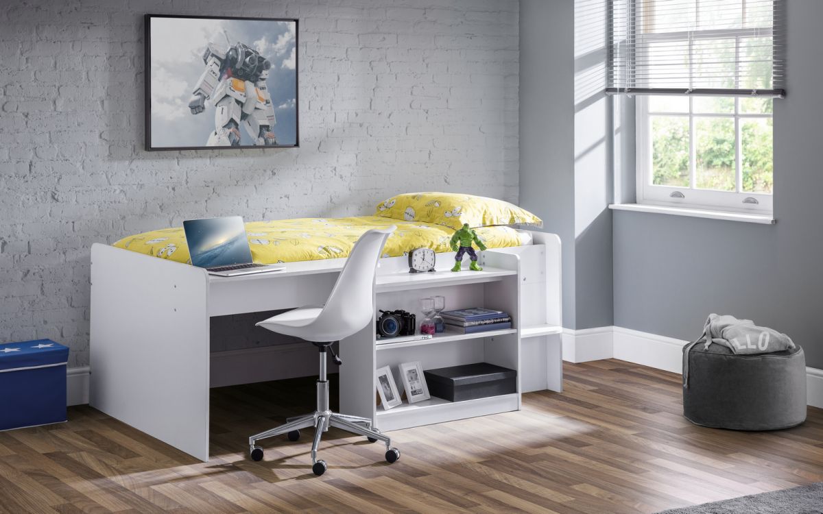 Neptune White Mid Sleeper – Compact Design, Includes Desk & Storage, Free Express Delivery